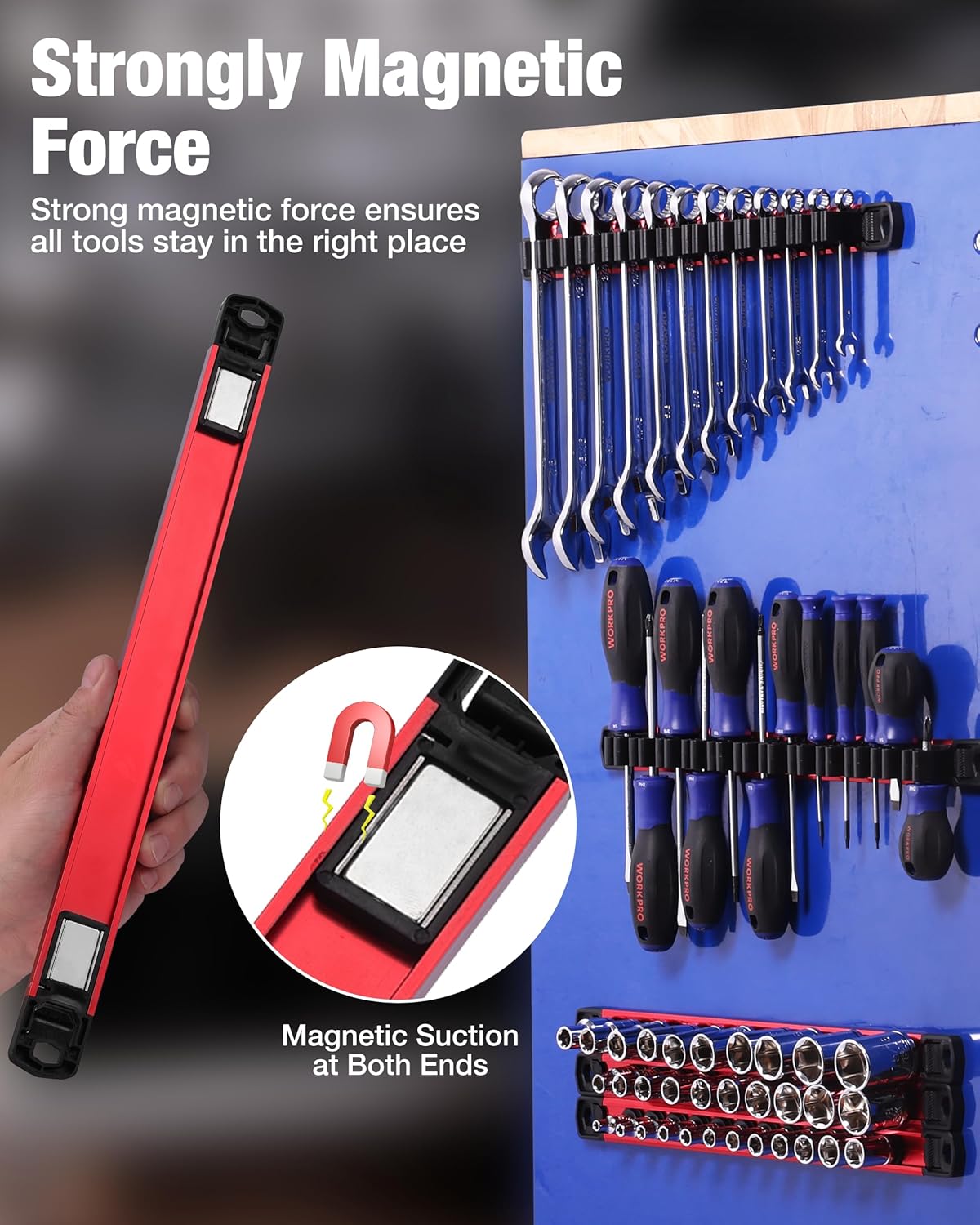 WORKPRO 6-Piece Magnetic Socket & Screwdriver Organizer, Quick-Release Rail