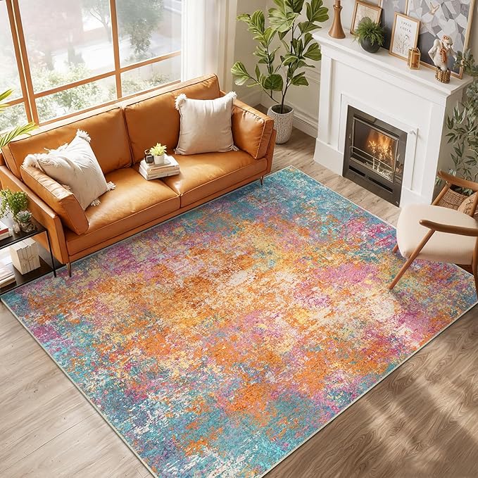 RELEANY Washable Area Rugs 9'x12' Non-Slip Modern Abstract Soft