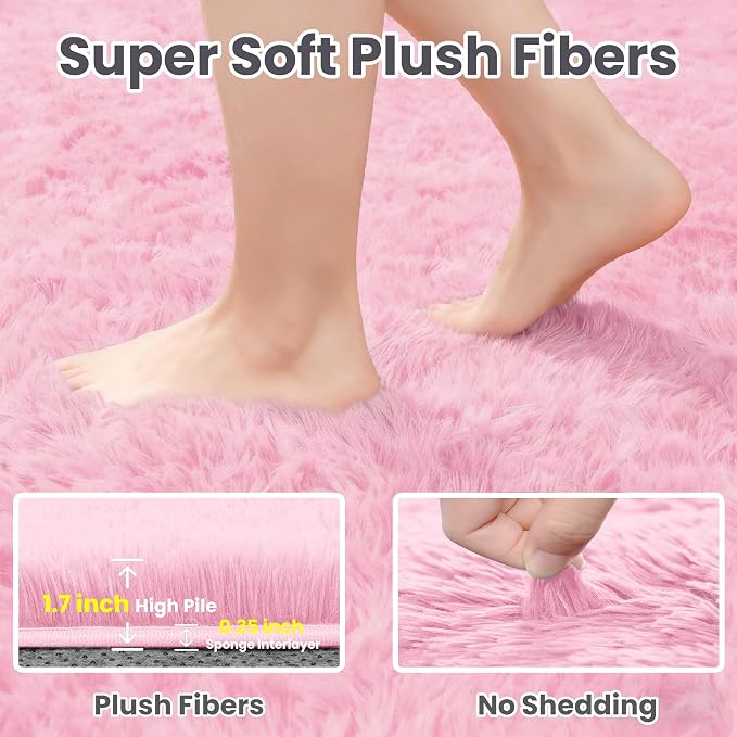 4x6 Area Rugs for Living Room Rug: Soft Fluffy Shag Light Pink Rugs for Bedroom