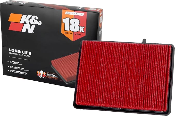 K&N Engine Air Filter: Long Life 18, 000 Mile Replacement Air Filter: Compatible