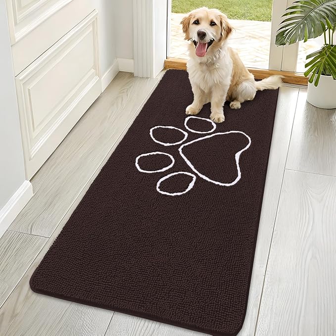 OLANLY Dog Door Mat for Muddy Paws 70x35, Paw Print Design, Absorbs Moisture