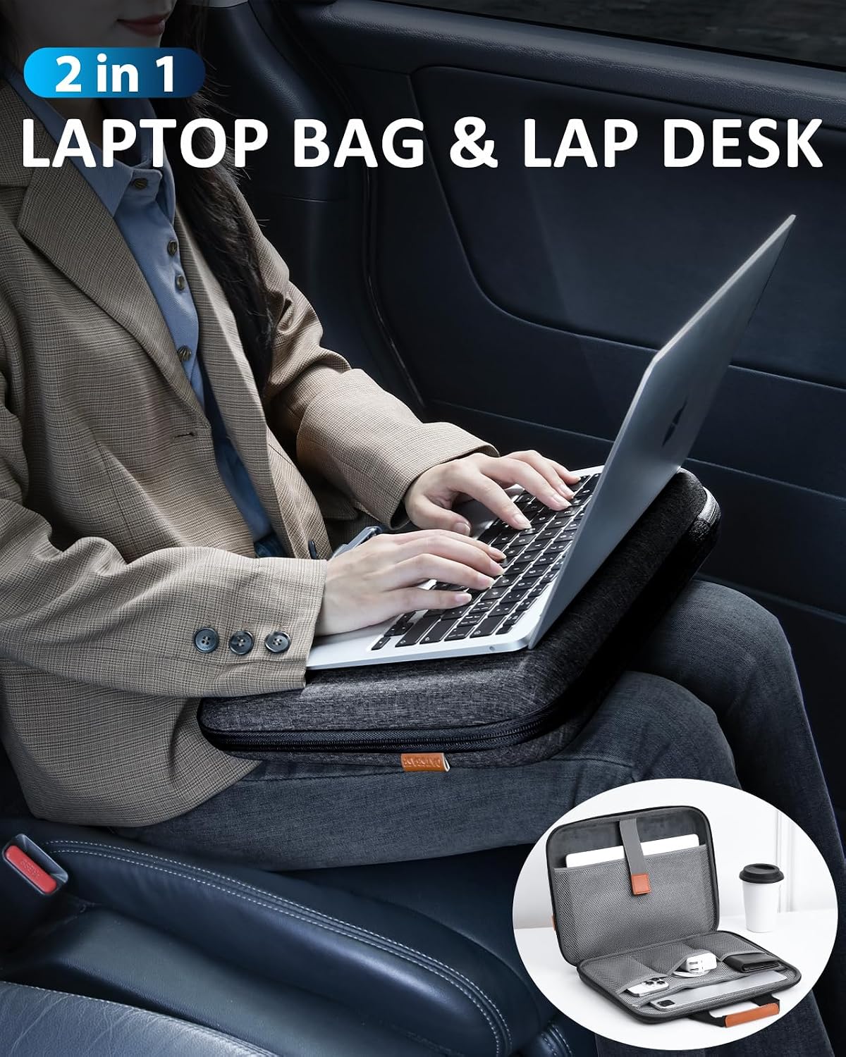 14 Inch Hard Laptop Sleeve 2 in 1 Lap Desk for HP MAC Dell- Black