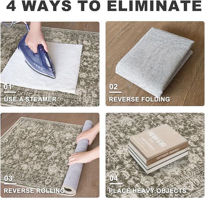 KILOCOCO Area Rug 3x5 Entryway Rug Washable Printed Vintage Floral Rubber