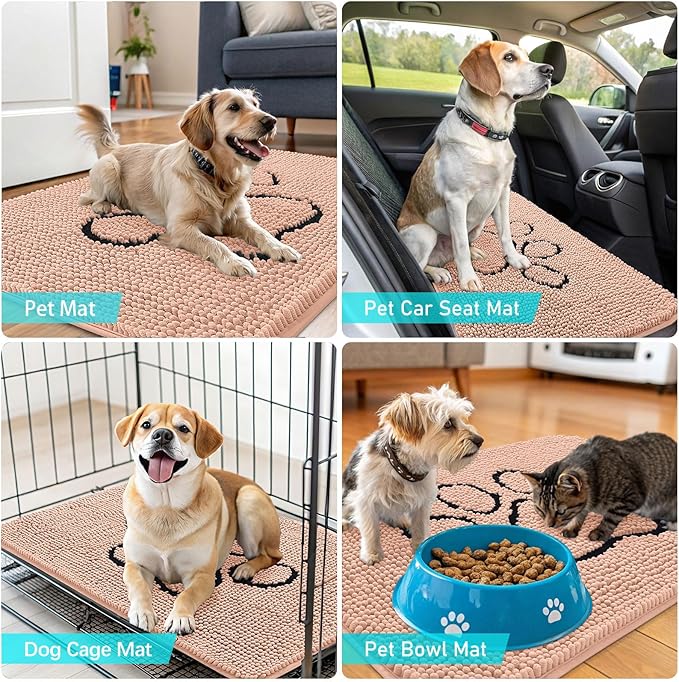 OLANLY Dog Door Mat for Muddy Paws 48x30, Paw Print Design, Absorbs Moisture