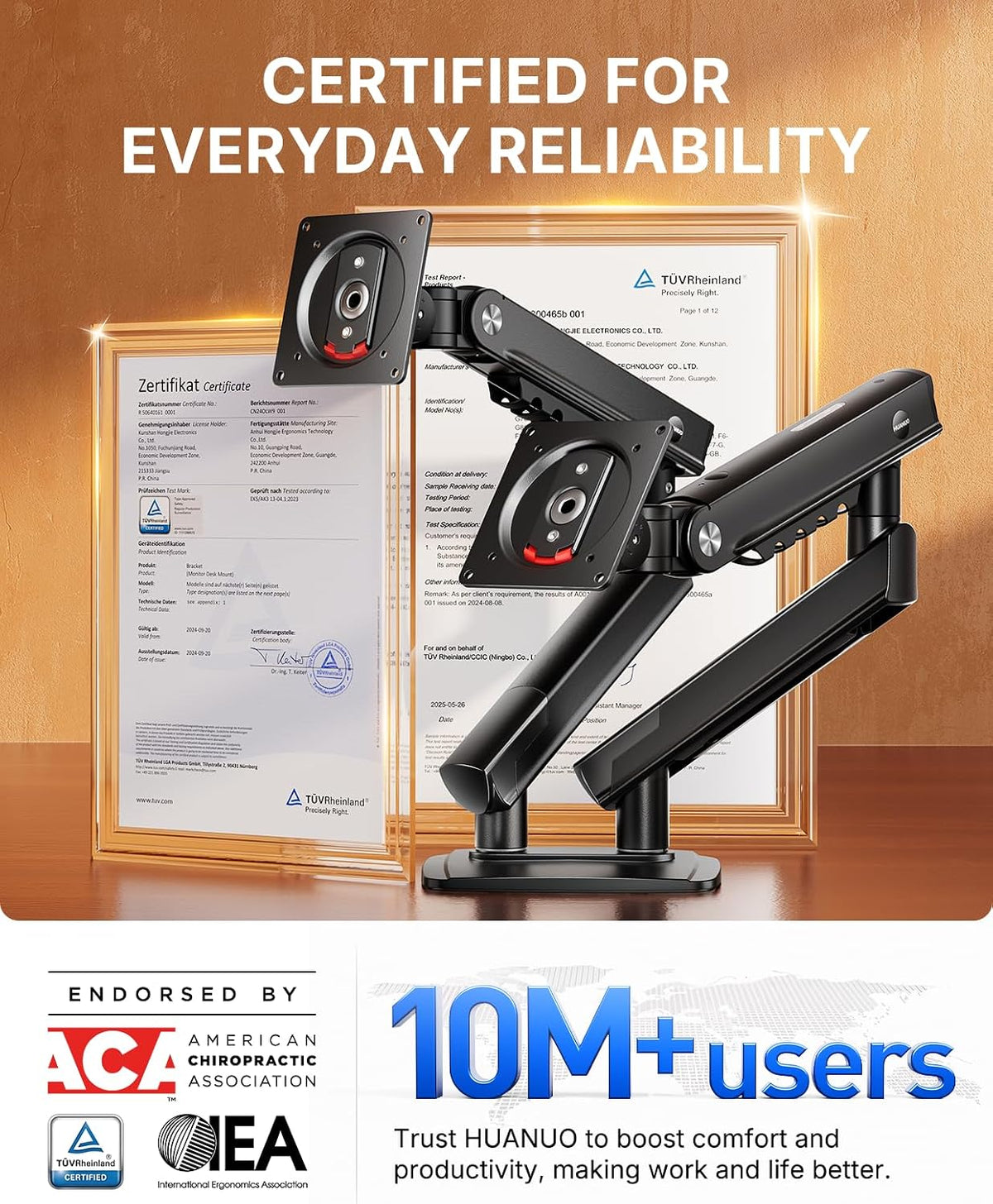 HUANUO FlowLift Pro Dual Monitor Mount for 13–27" Screens, MechaSpring Monitor Stand, Adjustable Monitor Arms for 2 Monitors with Tilt/Swivel/Rotation, Tool-Free VESA Mount, Max Load 15.4 lbs