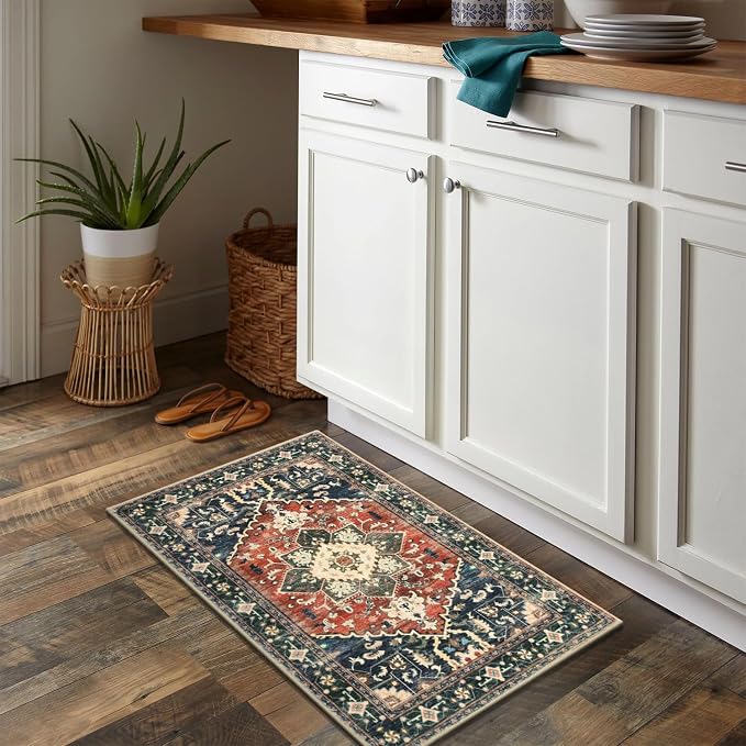 Yamaziot Washable Area Rug, 2x3 Small Entryway Rug Non-Slip Boho Vintage Rug