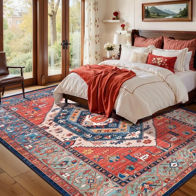 SERISSA 5x8 Area Rugs for Living Room, Large Washable Non-Slip Boho Rug