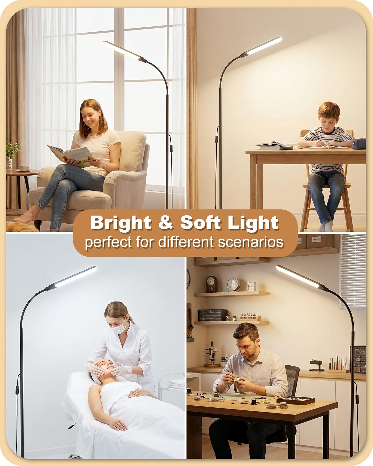 mukuxin LED Floor Lamp, 18W/1800lm Bright Reading Floor Lamp with Remote, Stepless Dimming, 2700K-6500K Color Temperature & Eye-Caring, Gooseneck Modern Standing Light for Living Room Bedroom Office
