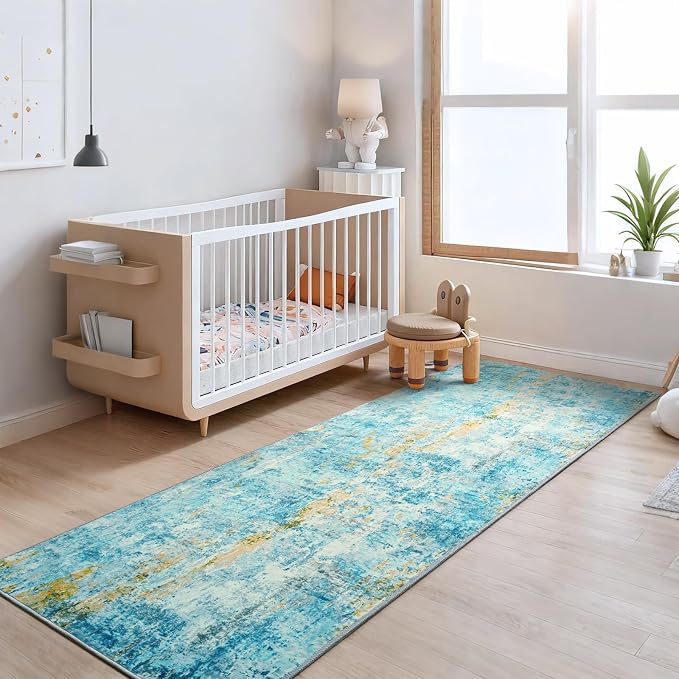 Runner Rug for Kitchen Teal Blue Hallways Runner Rug Non Slip 2'6''x8' Washable