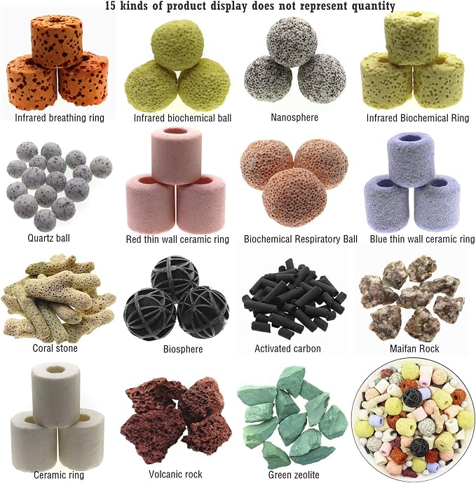 Aquarium Filter Media 15-in-1 Mineral Balls & Ceramic Rings - 1000g