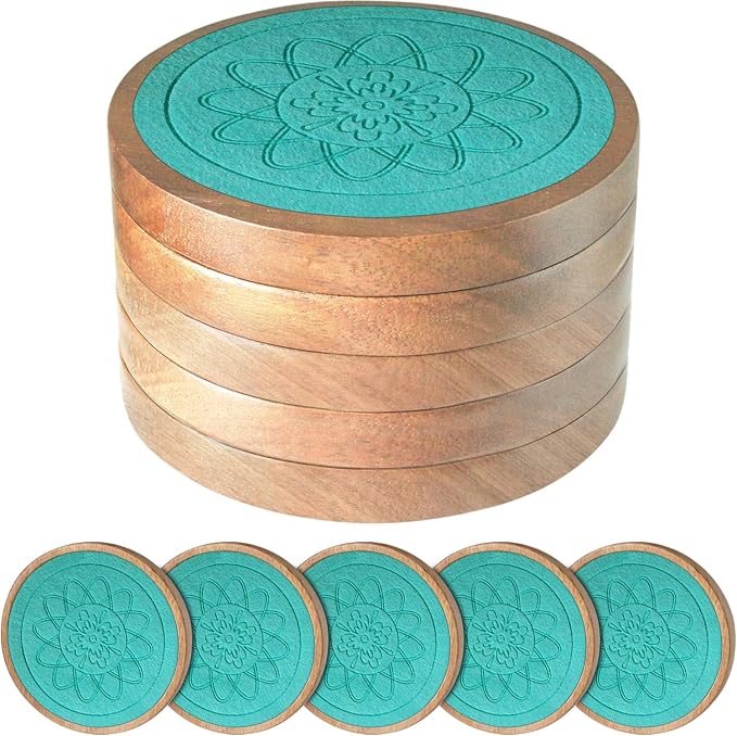 Wood Coasters for Drinks, Minacun Absorbent Coaster Sets of 5, Drinks Coasters