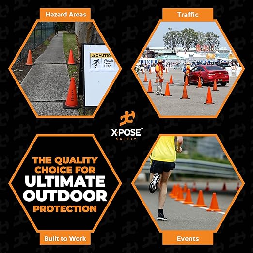 Xpose Safety 12 Inch Orange Traffic Cones, 6-Pack - Multipurpose PVC Plastic Safety Cone for Parking, Soccer, Caution, Kids and Construction - DOT Approved