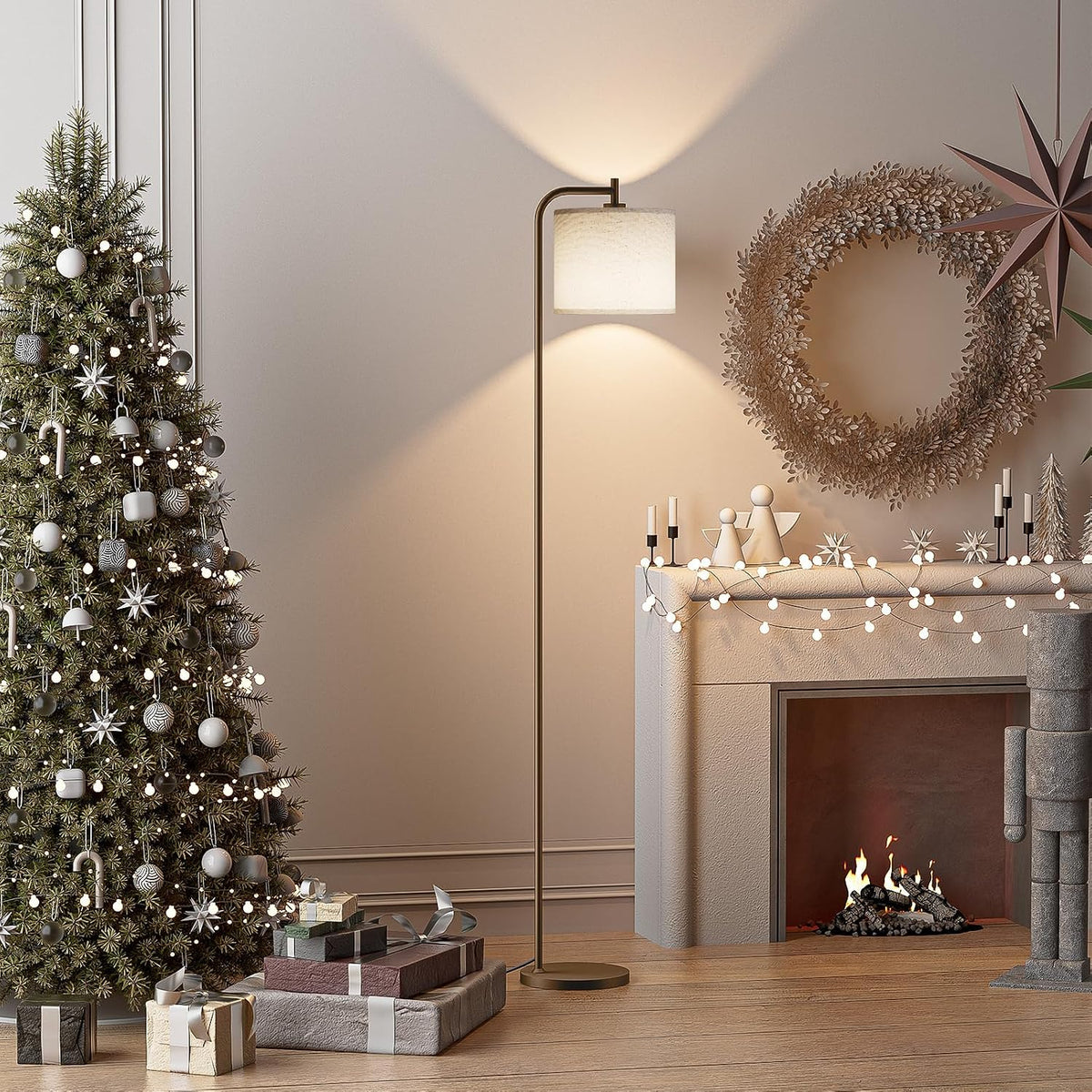 SIBRILLE Floor Lamp for Living Room, Tall Standing Lamp with Linen Shade