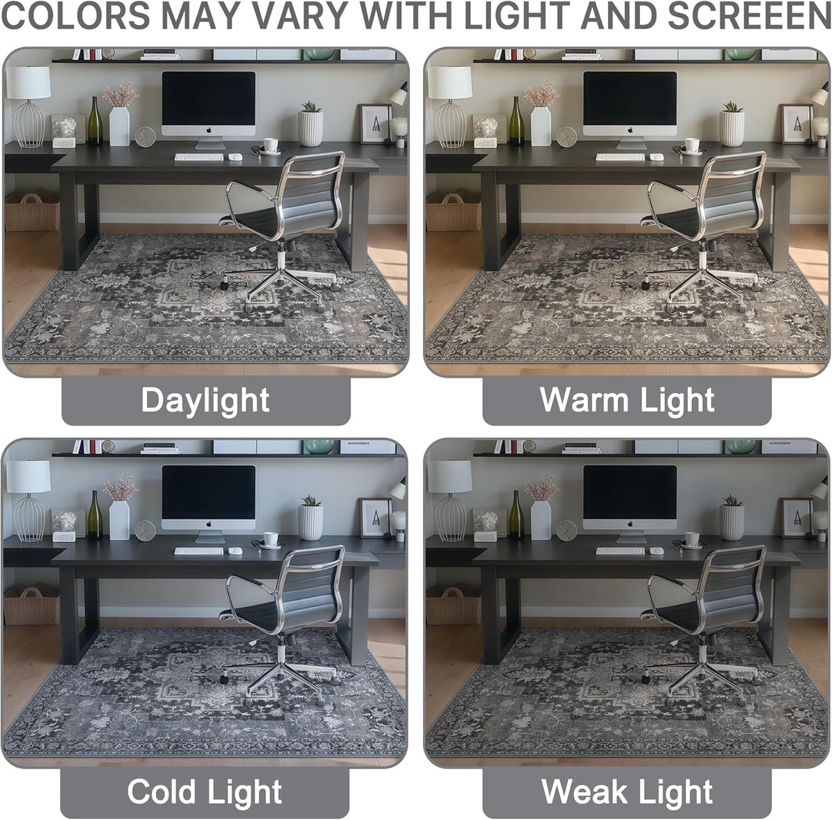 36"x48" Office Chair Mat for Hardwood Floor, Non-Slip Washable Black