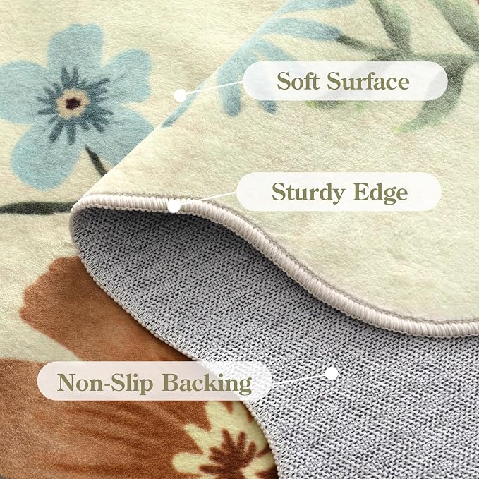 Lahome Floral Washable Round Area Rug, Round Rug 5ft Soft Non-Slip,