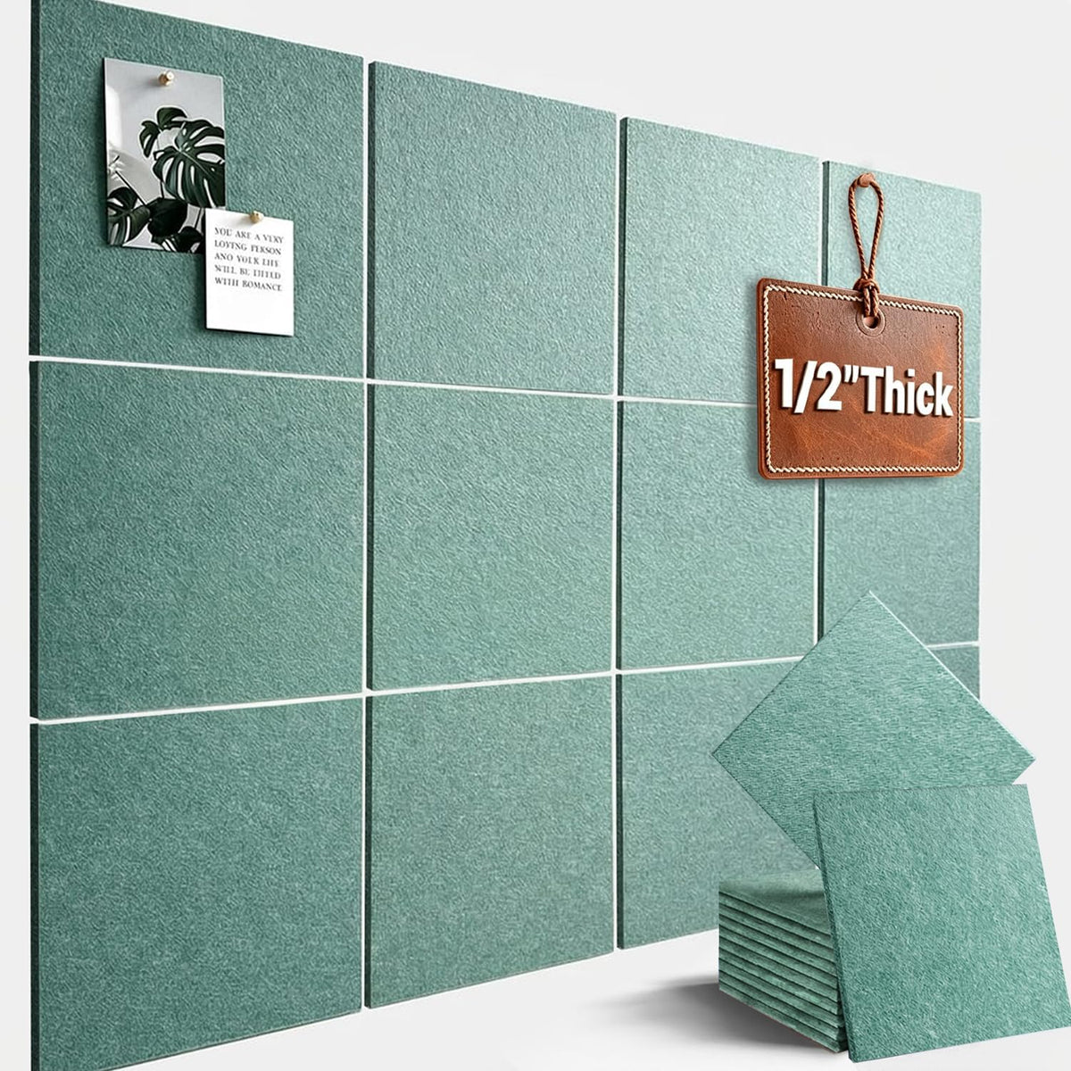 48" x 36" Large Felt Bulletin Board 1/2" Thick, Jade Green