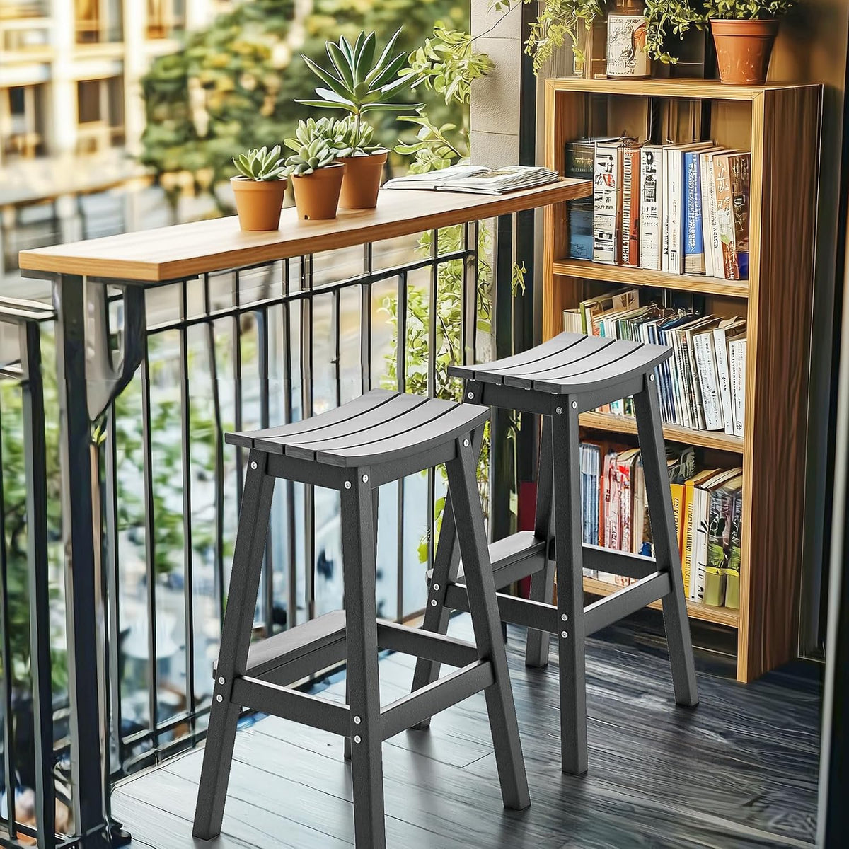 VINGLI 29" Outdoor Bar Stools Set of 2, HDPE Poly Lumber Bar Chairs with Footrest, Weather Resistant Patio Barstools for Bar, Kitchen Counter, Yard (Gray, 29 Inch 2 PC)