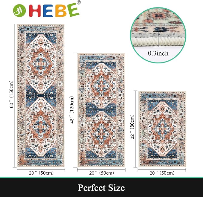 HEBE Boho Kitchen Rug Sets 3 Piece