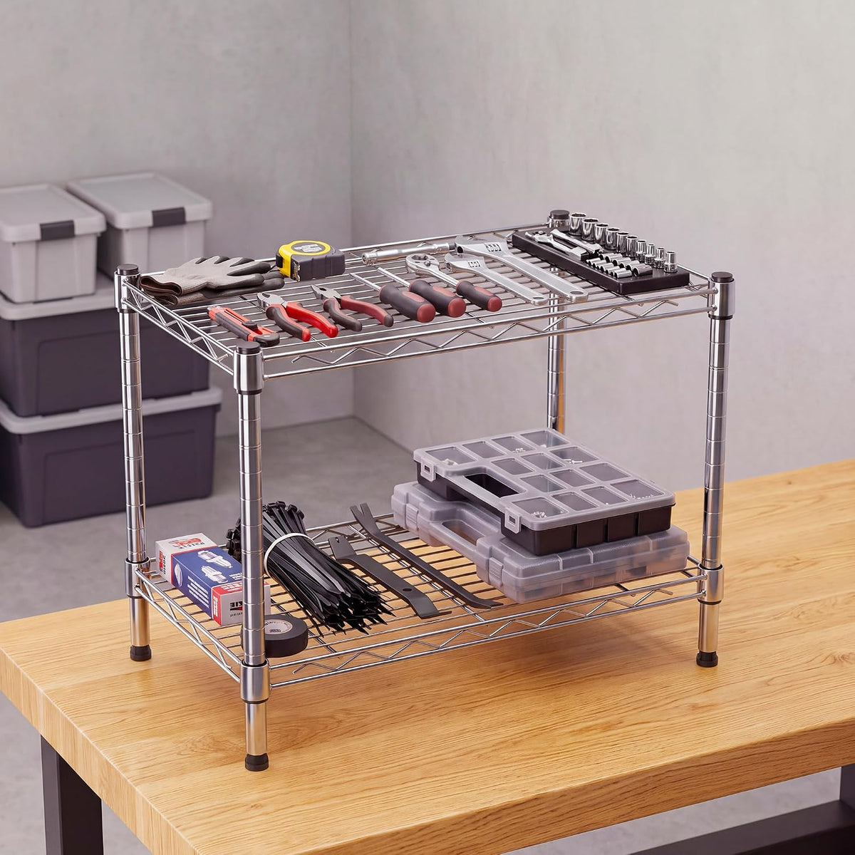 2-Tier Storage Shelf, Heavy Duty Adjustable Organizer Rack, Chrome