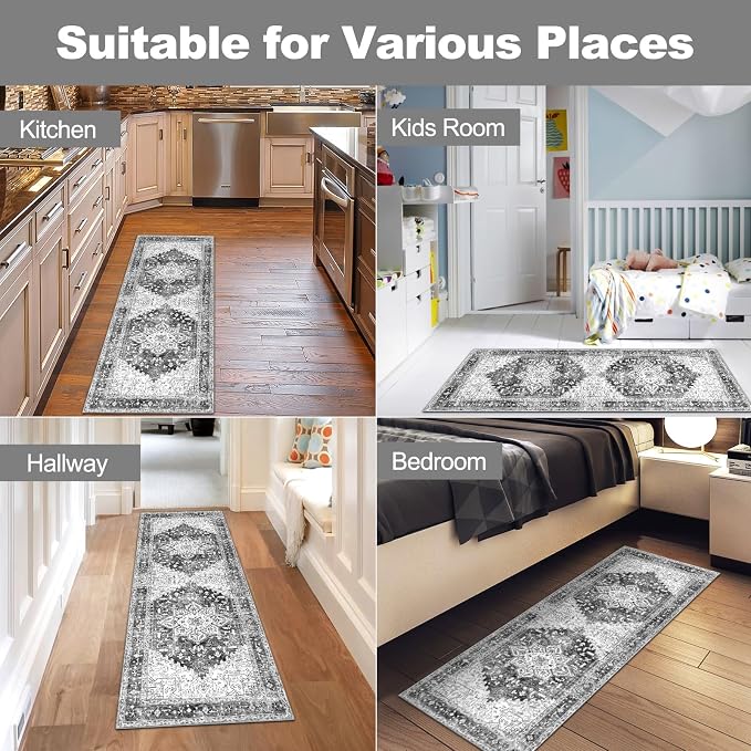 Yamaziot Washable Runner Rug, 2x5 Non-Slip Boho Vintage Hallway Rug Runner