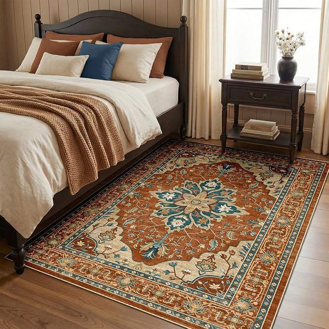 RELEANY Area Rugs 4'x6' Washable Non-Slip, Floral Vintage Distress Medallion