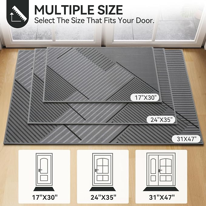 Front Door Mat 31''x47'', Non Slip Absorbent Dirt Resist Washable Low-Profile