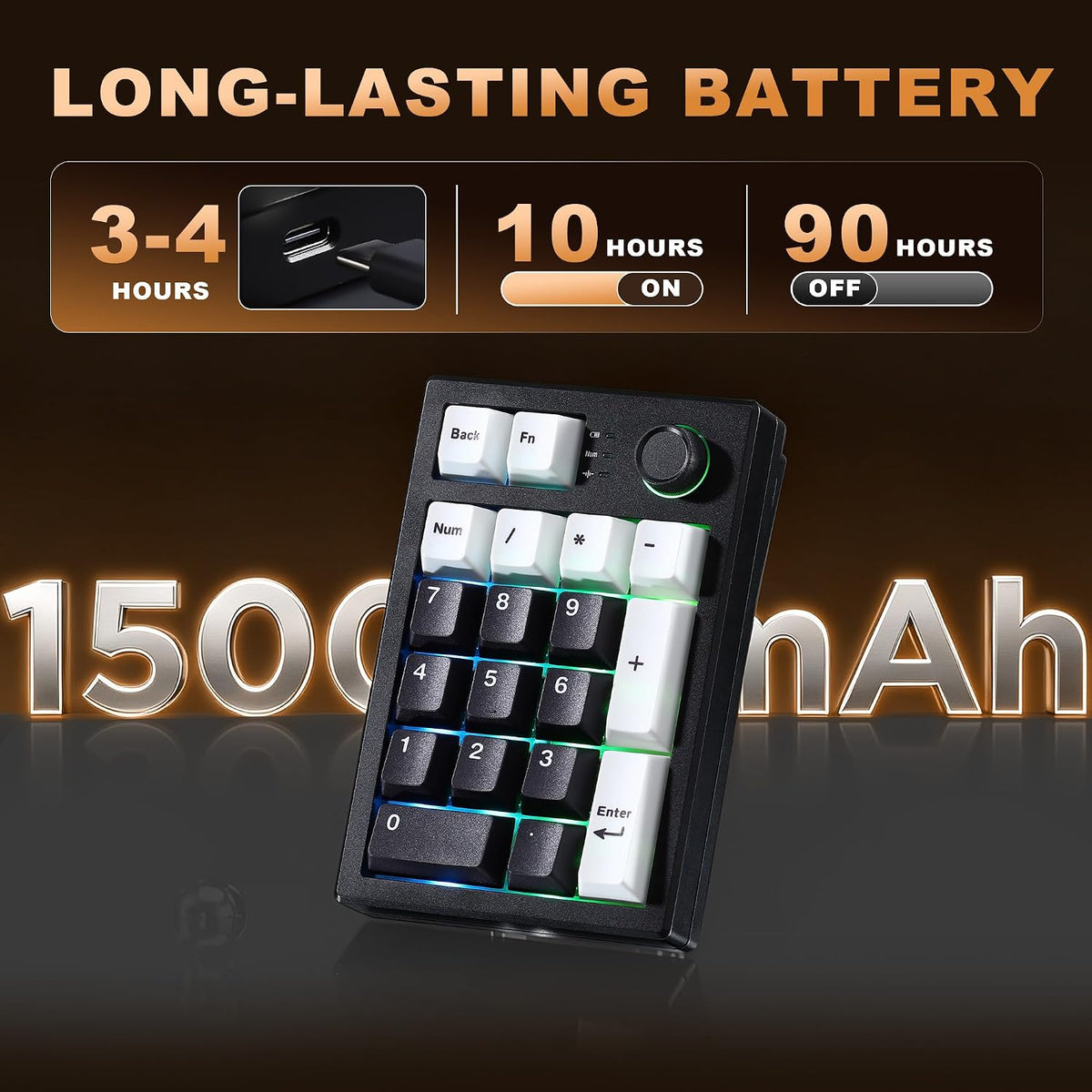 YUNZII AL21 Aluminum Wireless Number Pad (Black, Cocoa Cream V2 Switch)