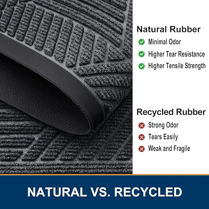 Smiry Front Door Mat Outside Entrance, Heavy Duty Sturdy Natural Rubber Doormat