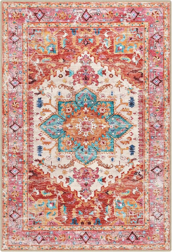Yamaziot Washable Area Rug, 2x3 Small Entryway Rug Non-Slip Boho Vintage Rug