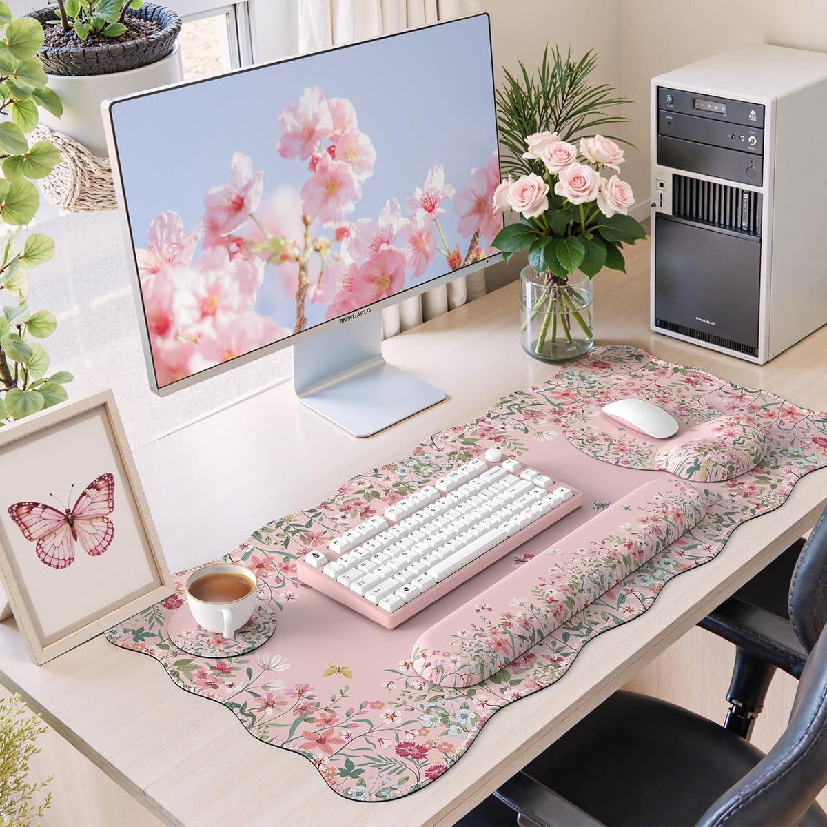 iCasso Pink Keyboard Mat 35.4"x15.7", Desk Protector for Classroom