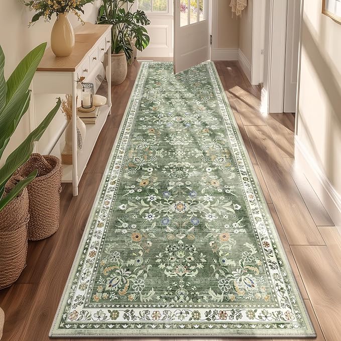 Yamaziot Washable Runner Rug 3x10 – Large Floral Non Slip Boho Hallway Runner