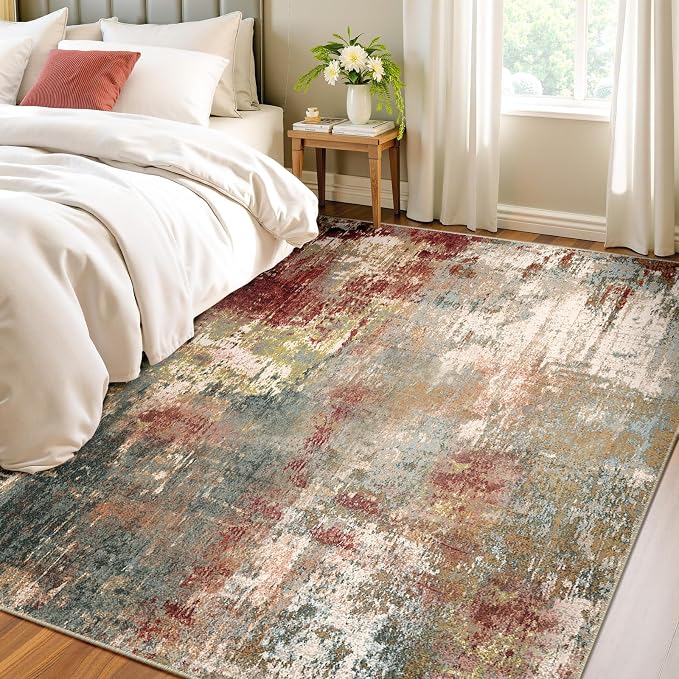 RELEANY Washable Area Rugs 4'x6' Non-Slip Modern Abstract Soft