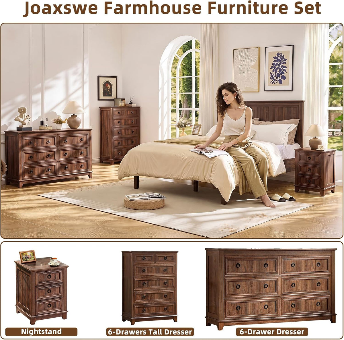 Joaxswe Farmhouse Nightstand Set 2, 18'' End Table