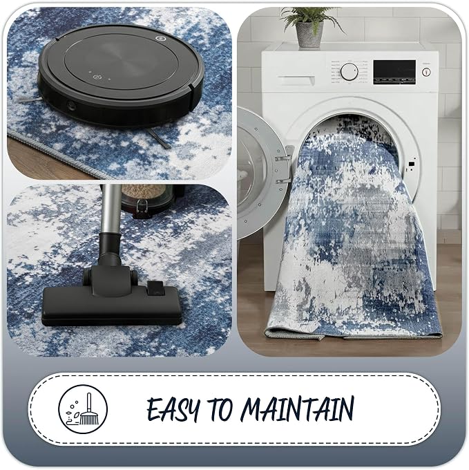 Blue Round Rugs 6ft Washable Circle Area Rug