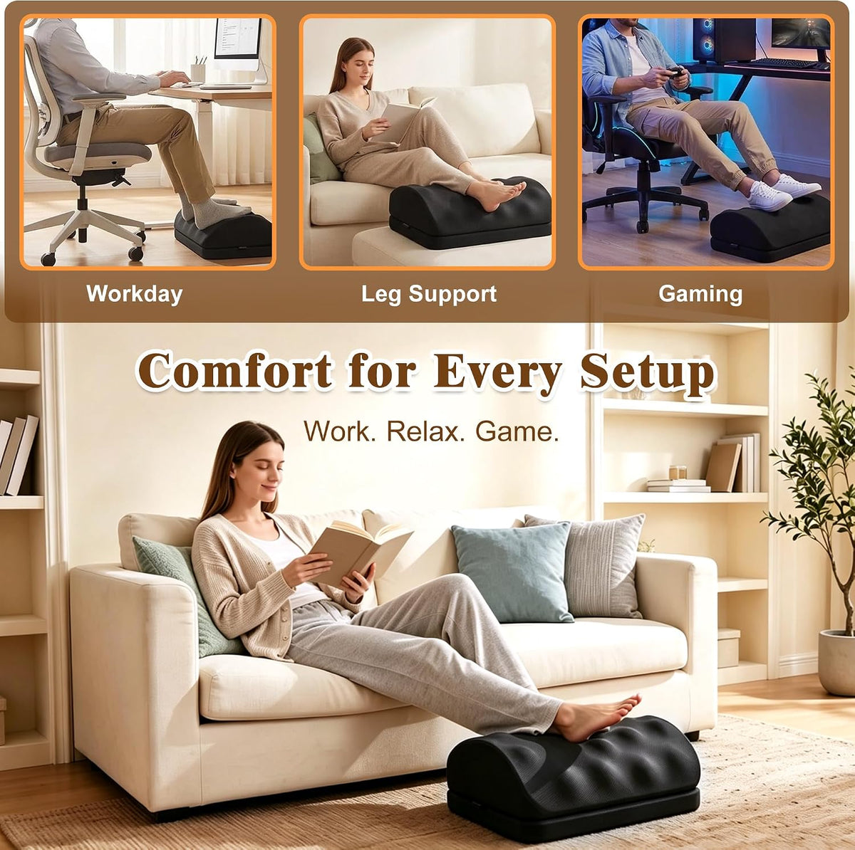 Memory Foam Foot Rest for Under Desk at Work with Washable Cover