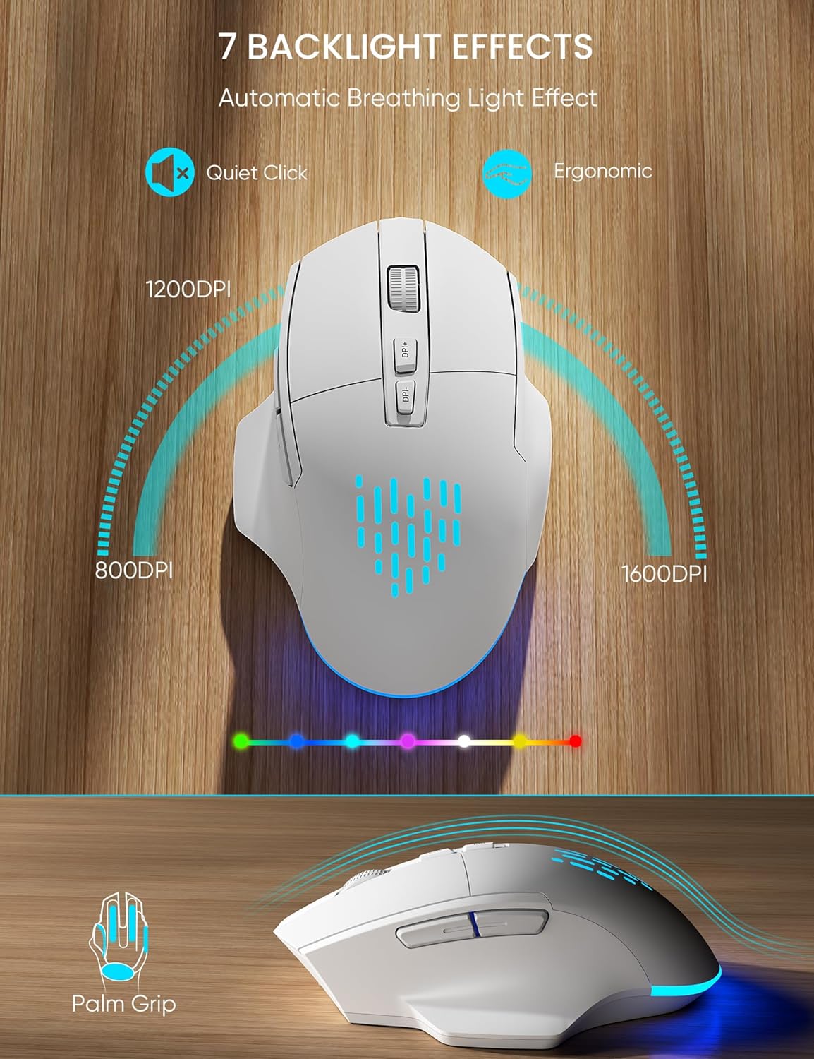 SABLUTE Wireless Keyboard and Mouse Combo, Ergonomic Wave with Wrist Rest