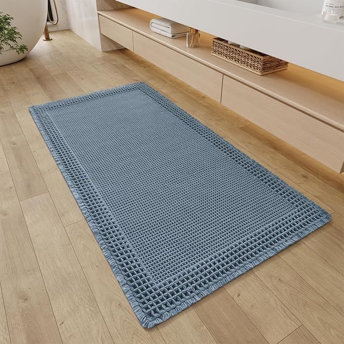 RESARE Waffle Bathroom Runner Rugs, Super Absorbent Bath Mat Non Slip Washable
