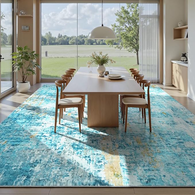 Ompaa Living Room Rug 6x9 Teal Blue Area Rug Machine Washable Boho Rug Non Slip