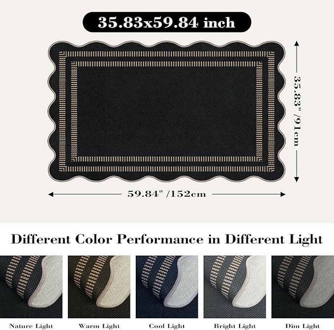 Modern Easy Jute 3x5 Outdoor Patio Rug, Farmhouse Neutral Non Slip Carpet