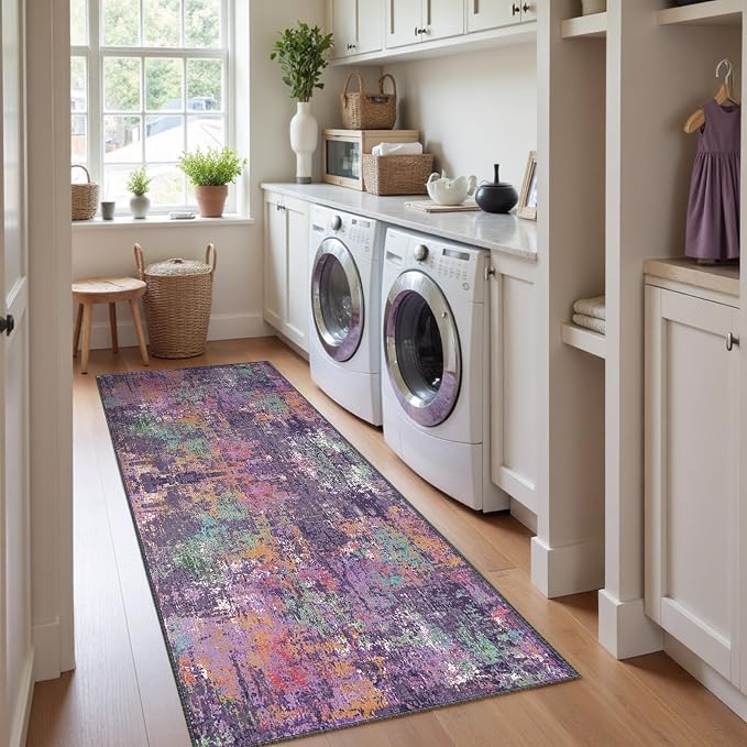 RELEANY Washable Area Rugs 2'x6' Non-Slip Modern Abstract Soft