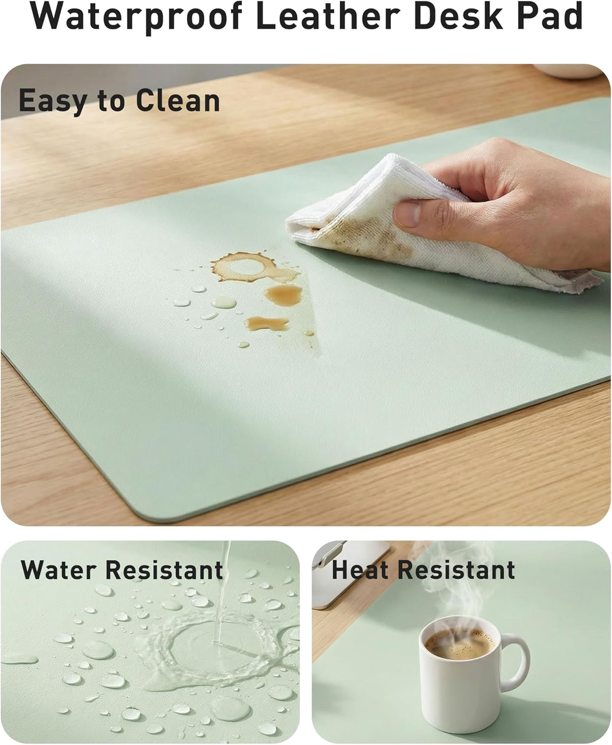 Aothia Faux Leather Desk Mat - Large Mouse Pad, Non-Slip PU Leather Blotter, Waterproof Writing Surface for Office and Home (Aqua, 63" x 17")