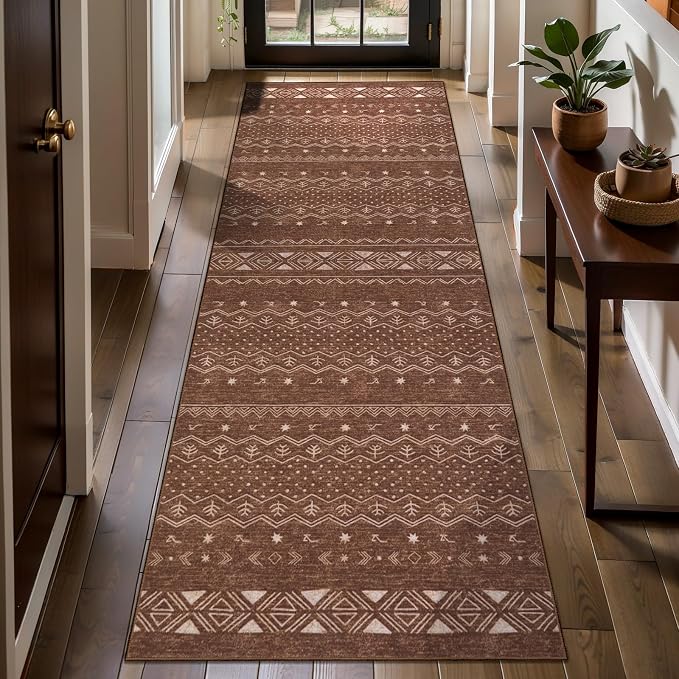 SERISSA 2x5 Kitchen Runner Rug, Washable Non-Slip Coffee Brown Boho Rug