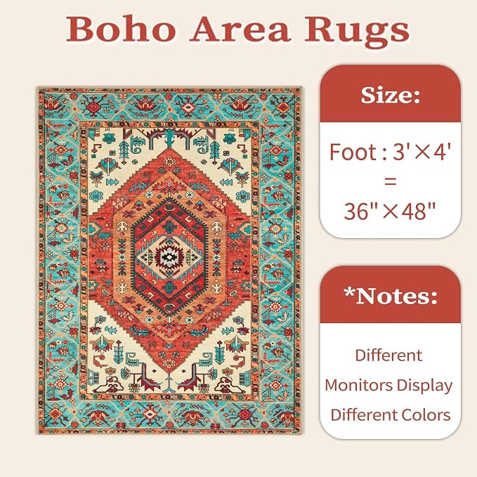 SERISSA Boho Area Rugs for Entryway, 3x4 Washable Non-Slip Kitchen Rug