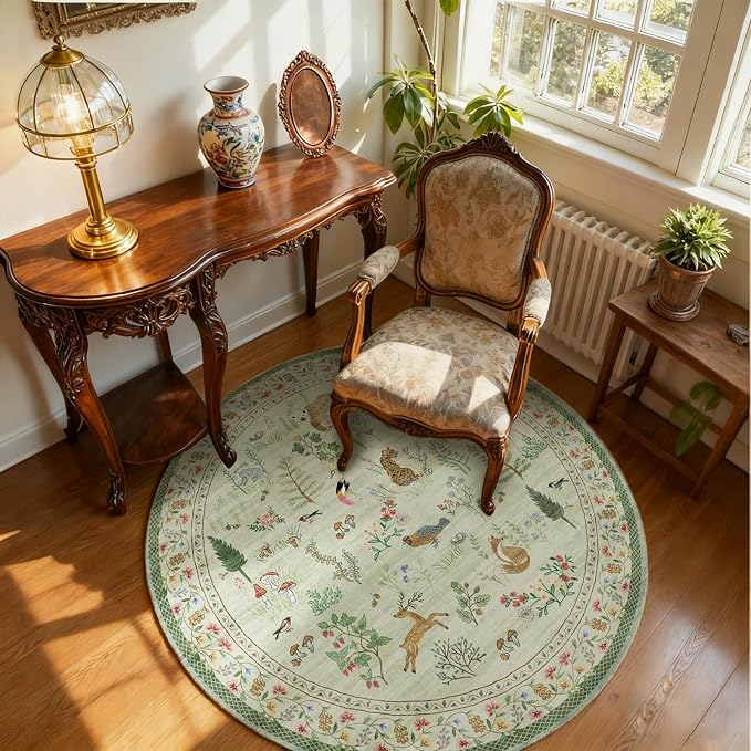 4x4 Round Bedroom Rug Washable: Living Room Rug Stain Resistant Non Slip Low