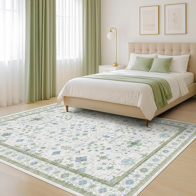 Green and Blue Kids Rugs for Bedroom 5x8