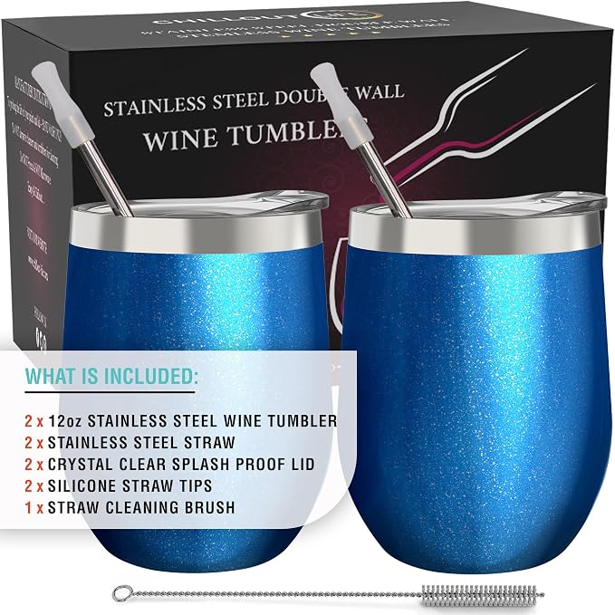 CHILLOUT LIFE 12 oz Stainless Steel Wine Tumblers 2 Pack