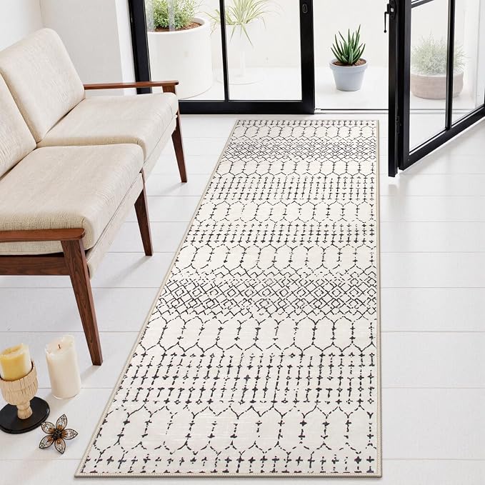 Lahome Moroccan Washable 2x6 Runner Rug, Non-Slip Beige Kitchen Hallway Runner