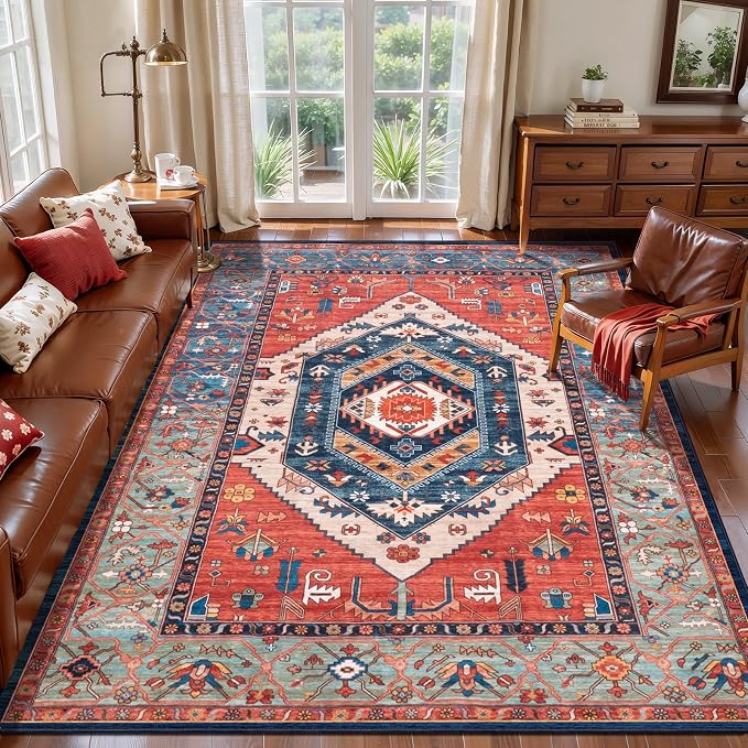 SERISSA 5x8 Area Rugs for Living Room, Large Washable Non-Slip Boho Rug