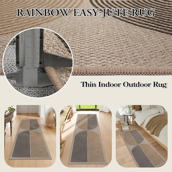 Lahome Enfys Modern Rainbow Easy Jute Rug, 2x6 Kitchen Runner Washable Rug
