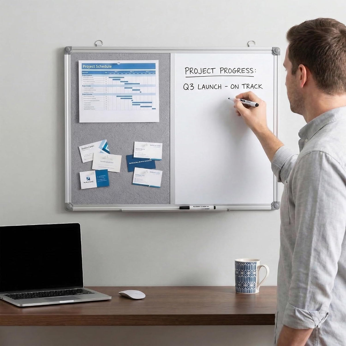 Bulletin Board Whiteboard Combo, 24" x 18" Fabric Magnetic Dry Erase Board